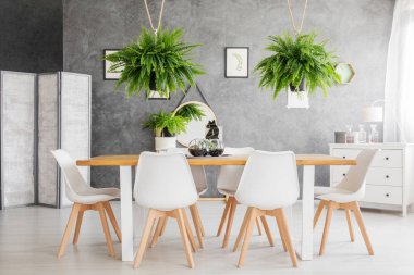 Eğrelti otları ile rahat yemek odası