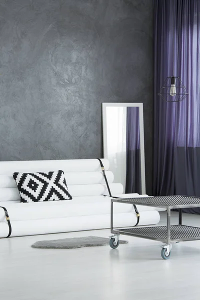 Gray rug and white sofa