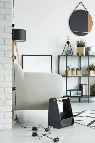 White sofa against brick wall — Stock Photo, Image