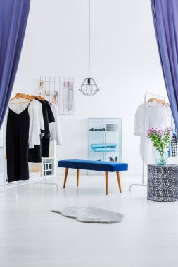 Gardrop mavi perde arkasında