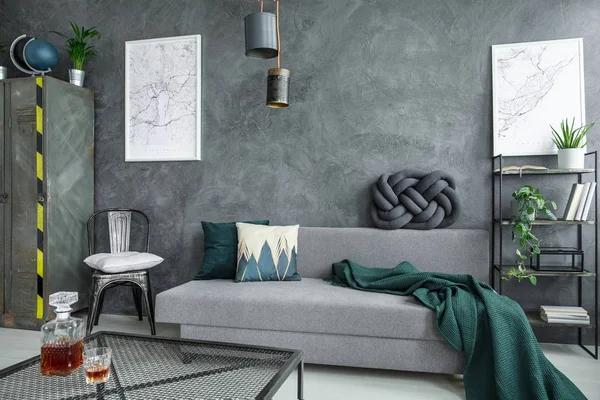 Graues Wohnzimmer mit Couch — Stockfoto