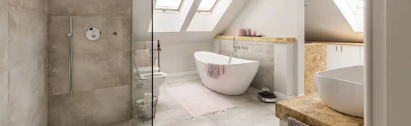 Grey bathroom in attic — Stock Photo, Image