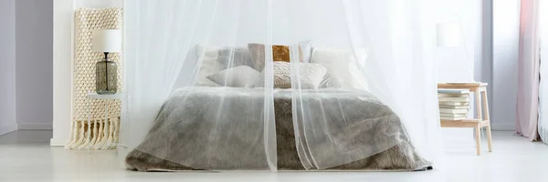 Cama king-size bajo mosquitero —  Fotos de Stock