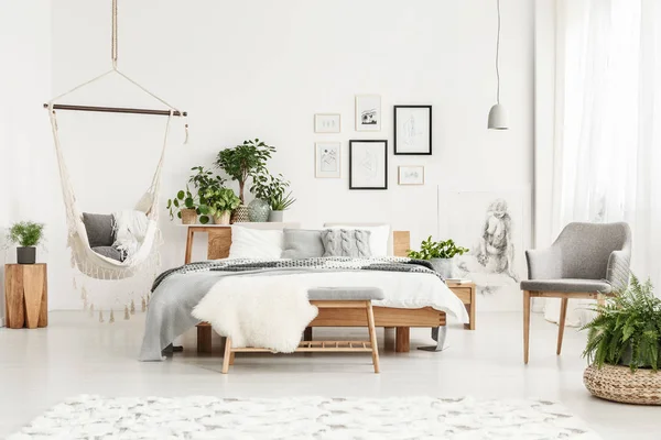 Hammock in bohemian bedroom — Stock Photo, Image