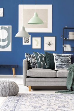 Gri kanepe üzerinde Pastel lambalar