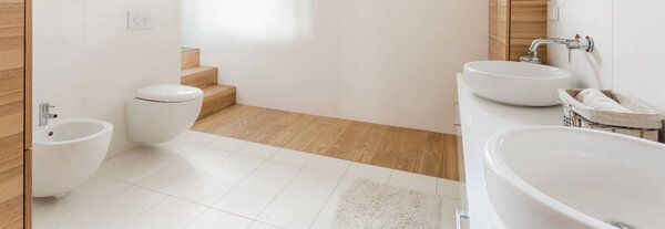 Spacious bathroom designed in a new style