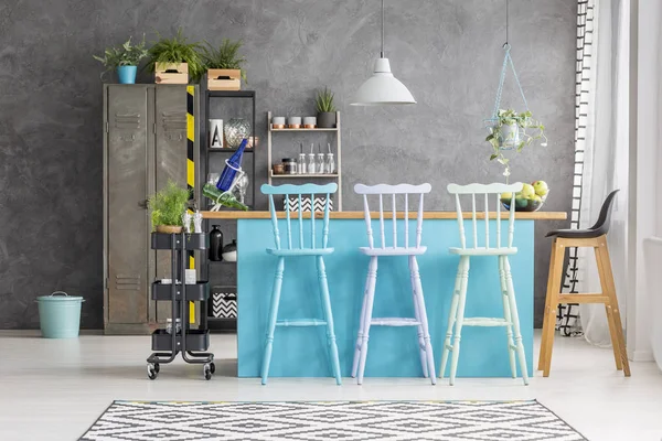 Room with blue dining table — Stock Photo, Image