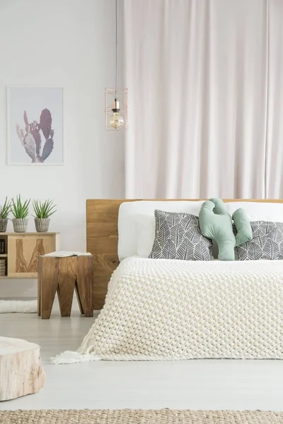 Bantal kaktus di tempat tidur berukuran raja — Stok Foto