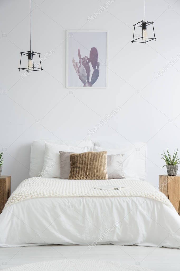 King-size bed with brown pillow