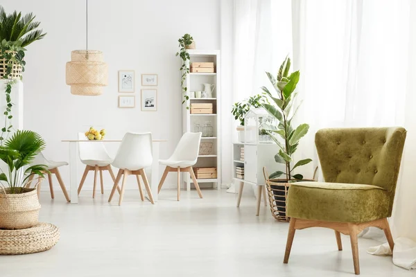 Green armchair in dining room — Stock Photo, Image