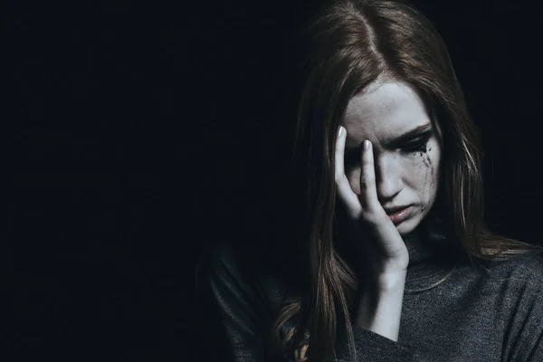 Crying young girl with depression — Stock Photo, Image