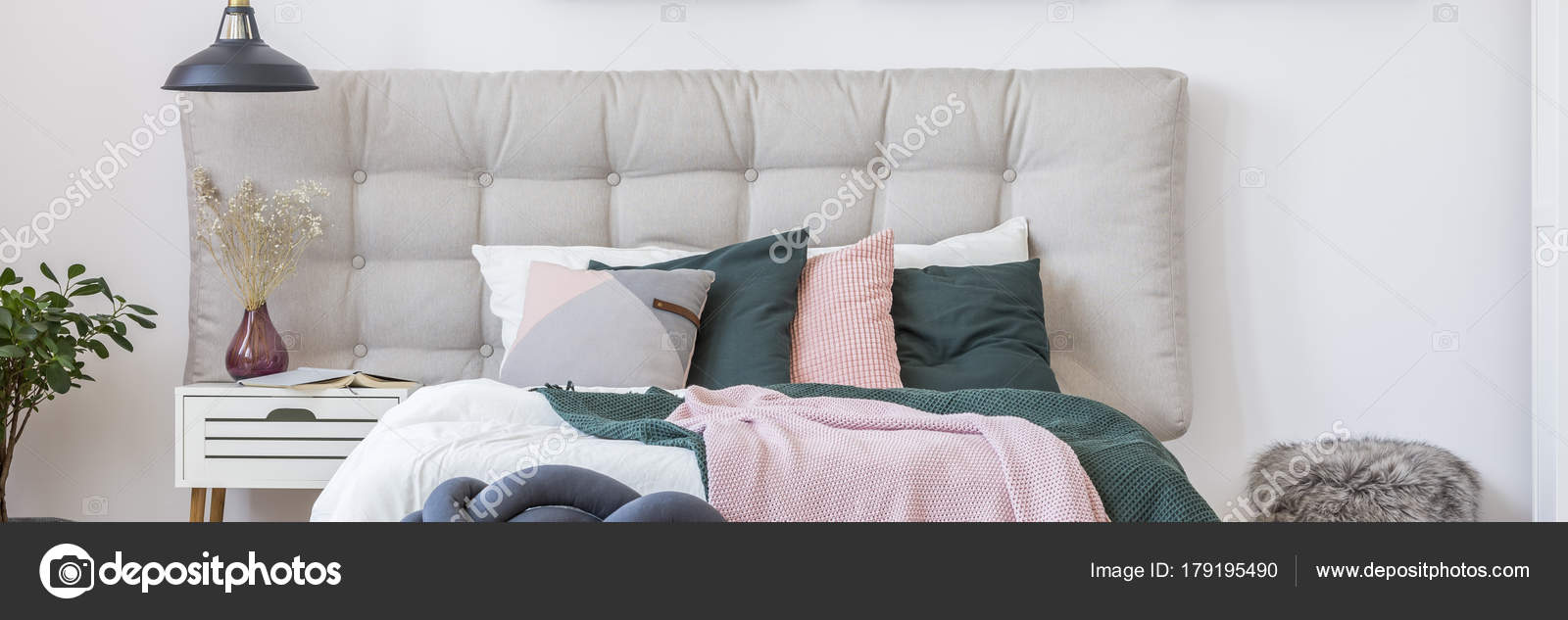 White Beige Pink Bedroom Green And Pink Bedroom Stock