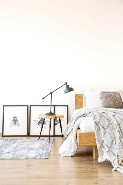 Dormitorio con cama y fotos — Foto de Stock