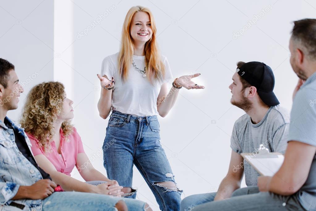 Smiling girl and teenagers