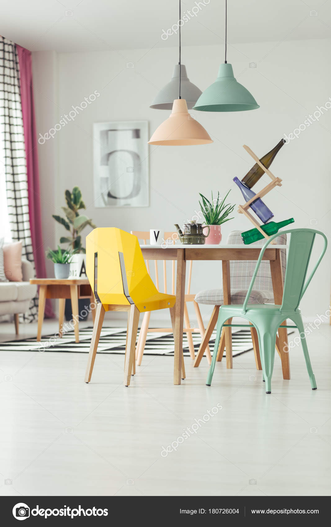 Mint And Yellow Dining Room Stock Photo Photographeeeu 180726004