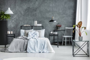 Tek renkli yatak odası iç üretim tesisi ile