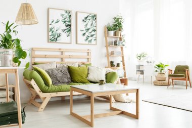 Natural apartment with green couch clipart