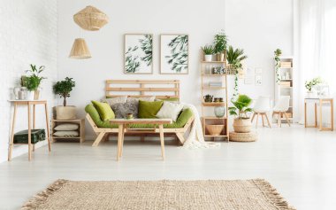 Posterler ile çiçek oturma odası