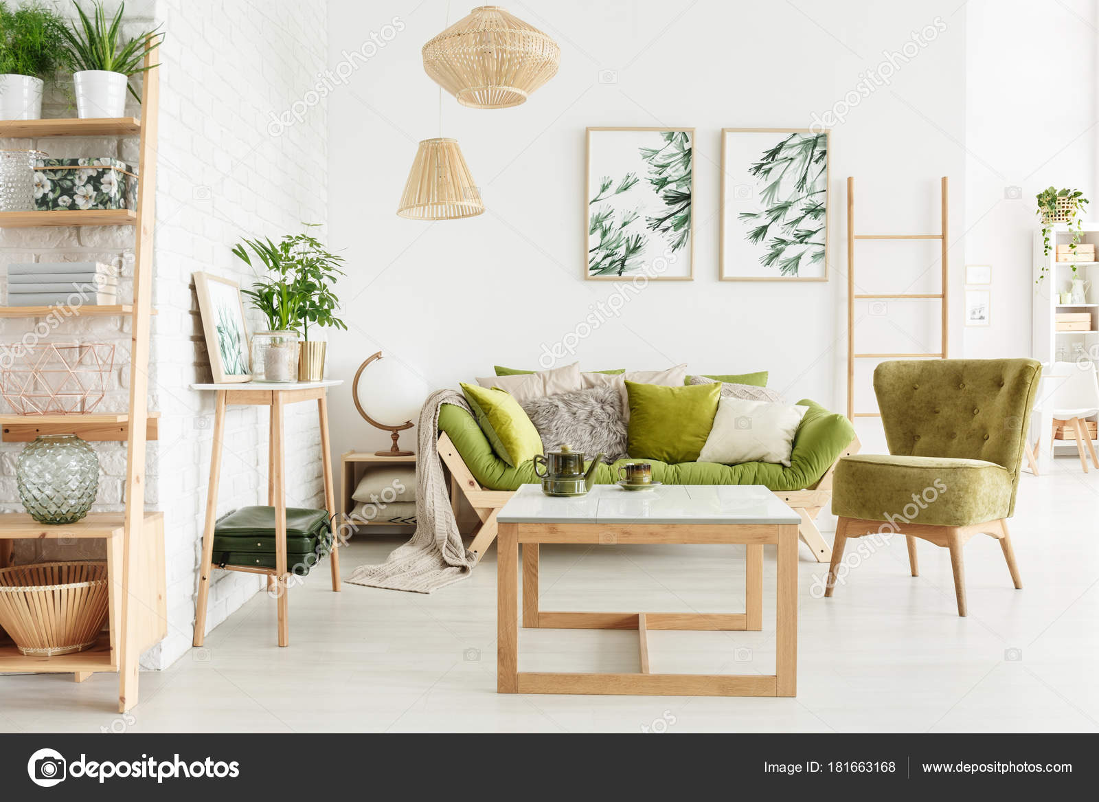 Cozy, green living room Stock Photo by ??photographee.eu 181663168