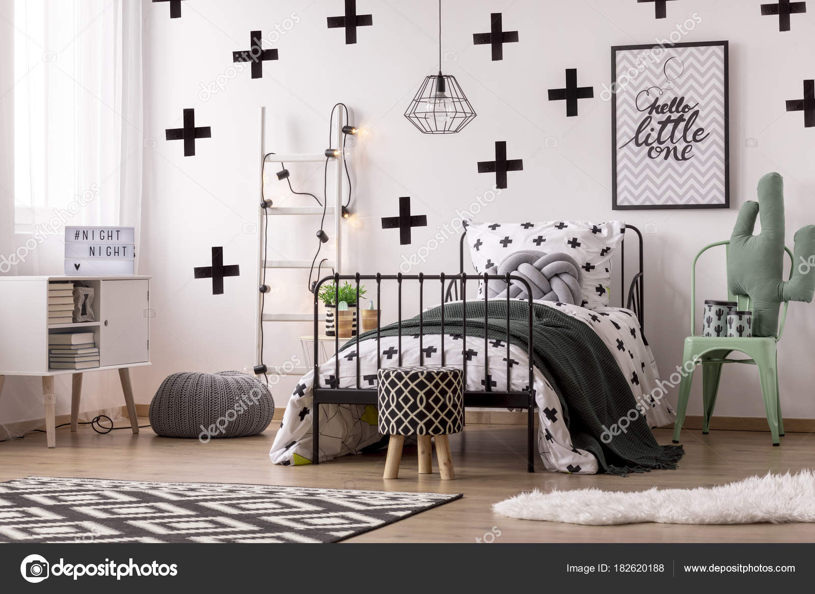 Patterned Wallpaper In Kid S Bedroom Stock Photo