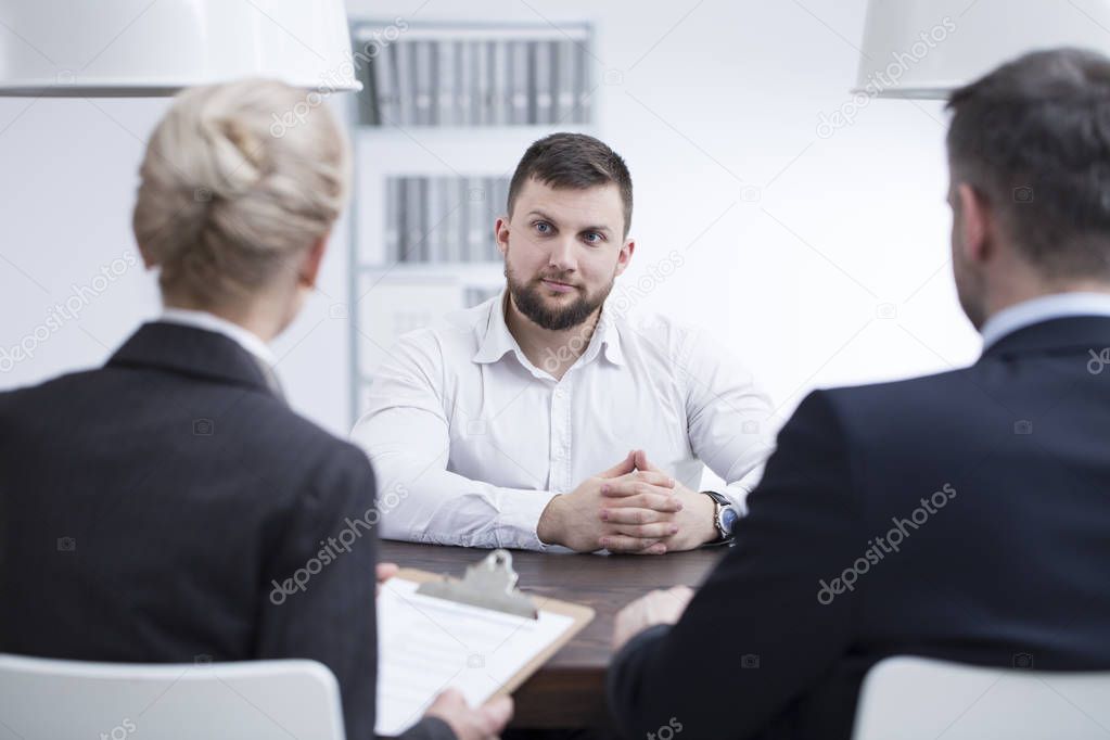 Self-confident man during job interview