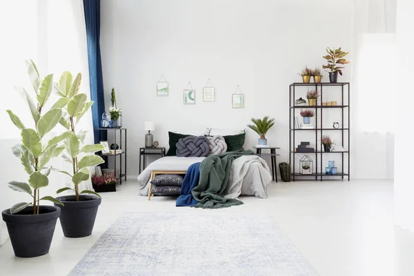 Groene en blauwe slaapkamer interieur — Stockfoto