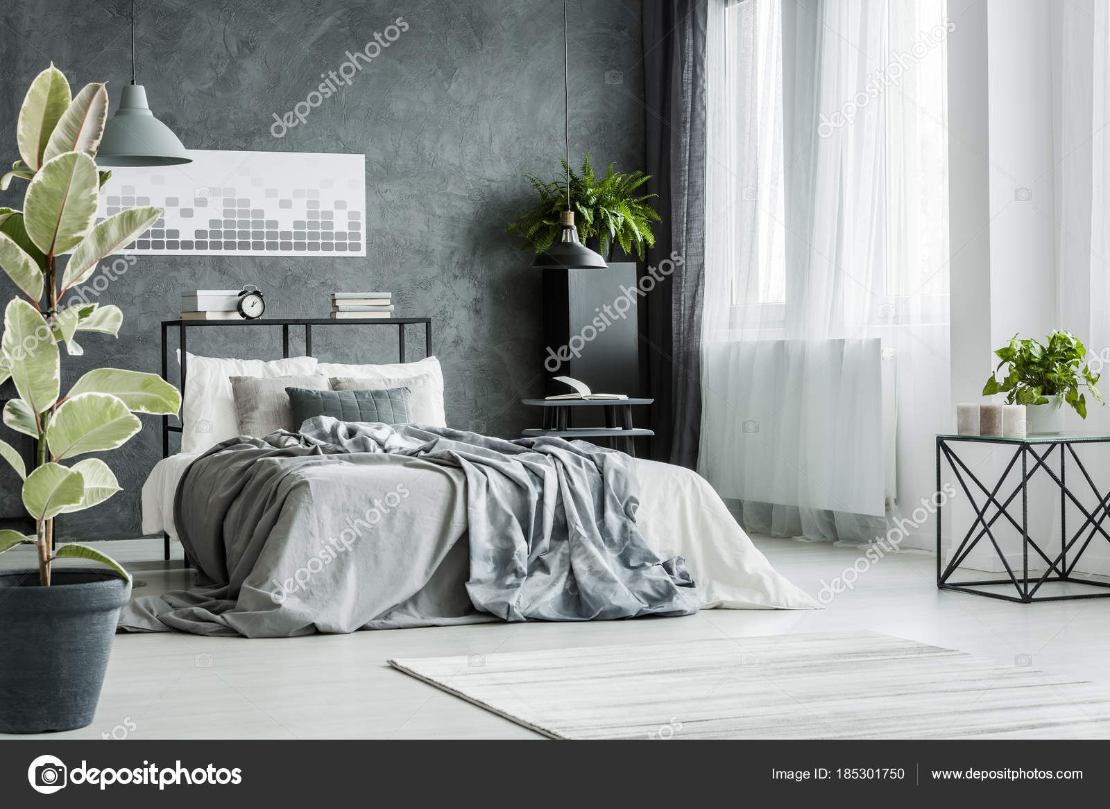 Bed with gray sheets Stock Photo by ©photographee.eu 185301750