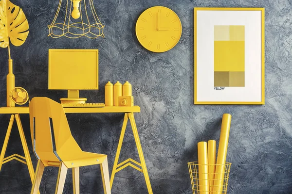 Creative yellow home office — Stock Photo, Image