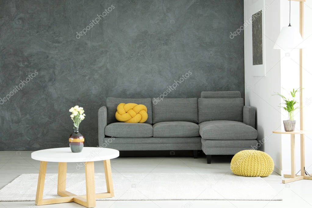 Grey and yellow living room