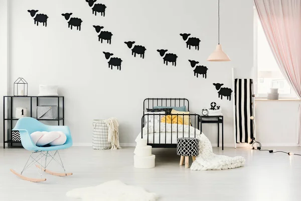 Sheep stickers in cozy bedroom — Stock Photo, Image