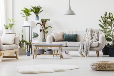 Tezgah ile geniş oturma odası