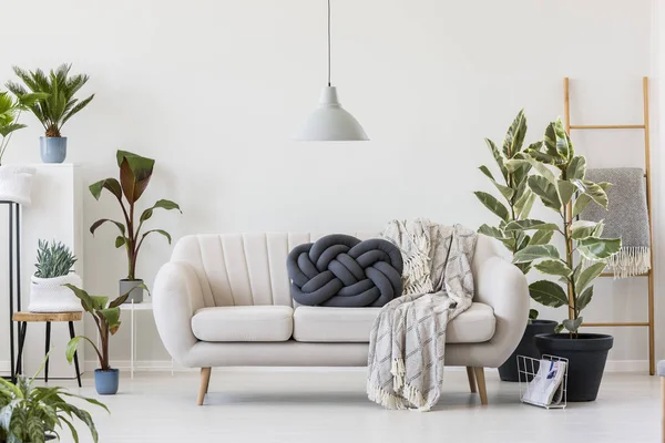 Almohada de nudo en sofá blanco — Foto de Stock