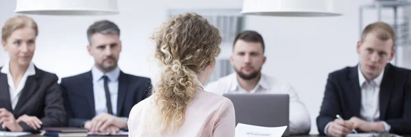 Terrified woman during job interview