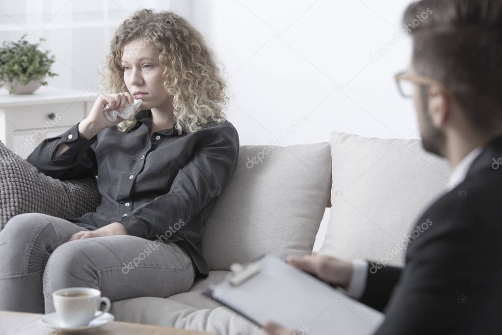 Crying woman during therapy