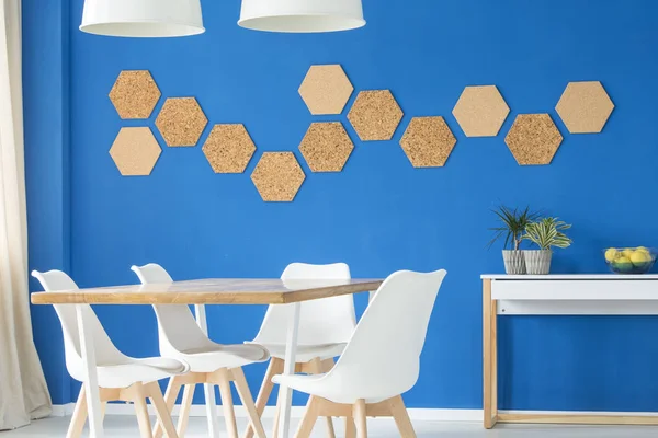 Blue modern interior with hexagons — Stock Photo, Image