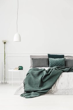 Yeşil ve beyaz yatak odası iç