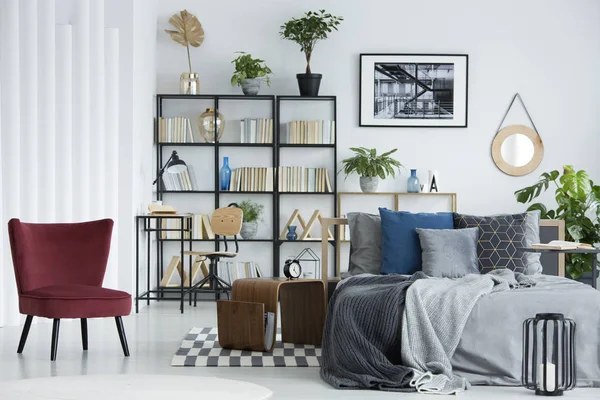 Bookshelf in bedroom — Stock Photo, Image