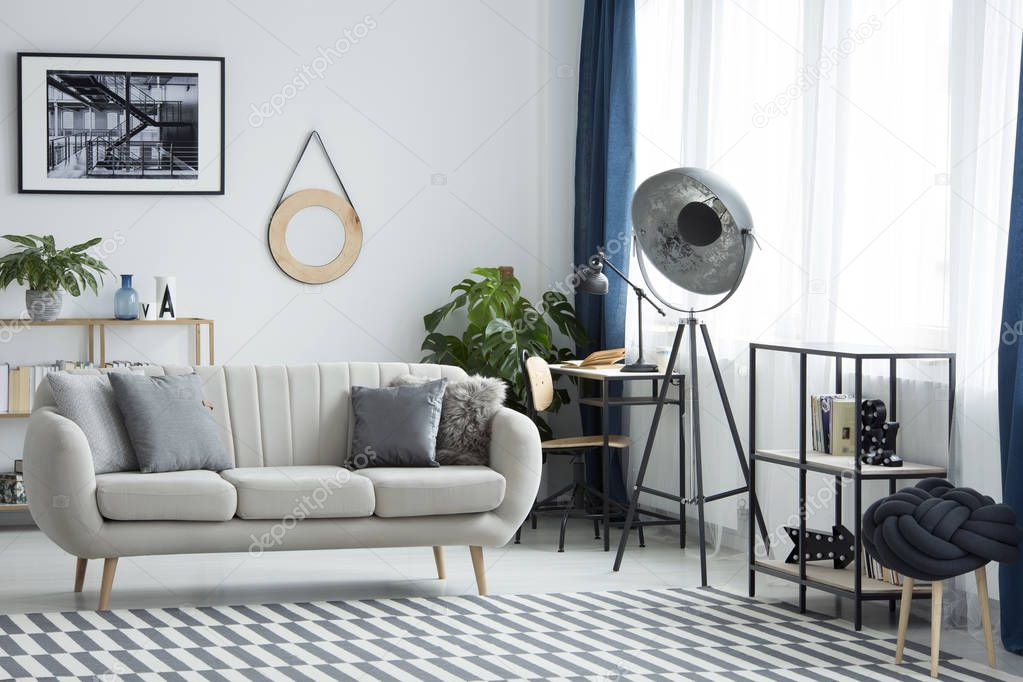 Living room with industrial lamp