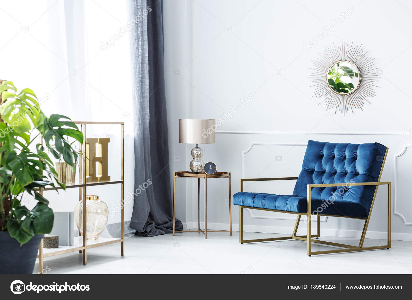 navy blue elegant living room 189540224