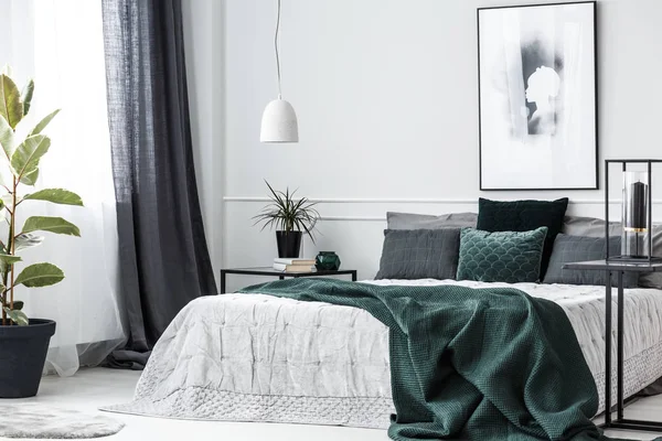 緑のエレガントな寝室のインテリア — ストック写真