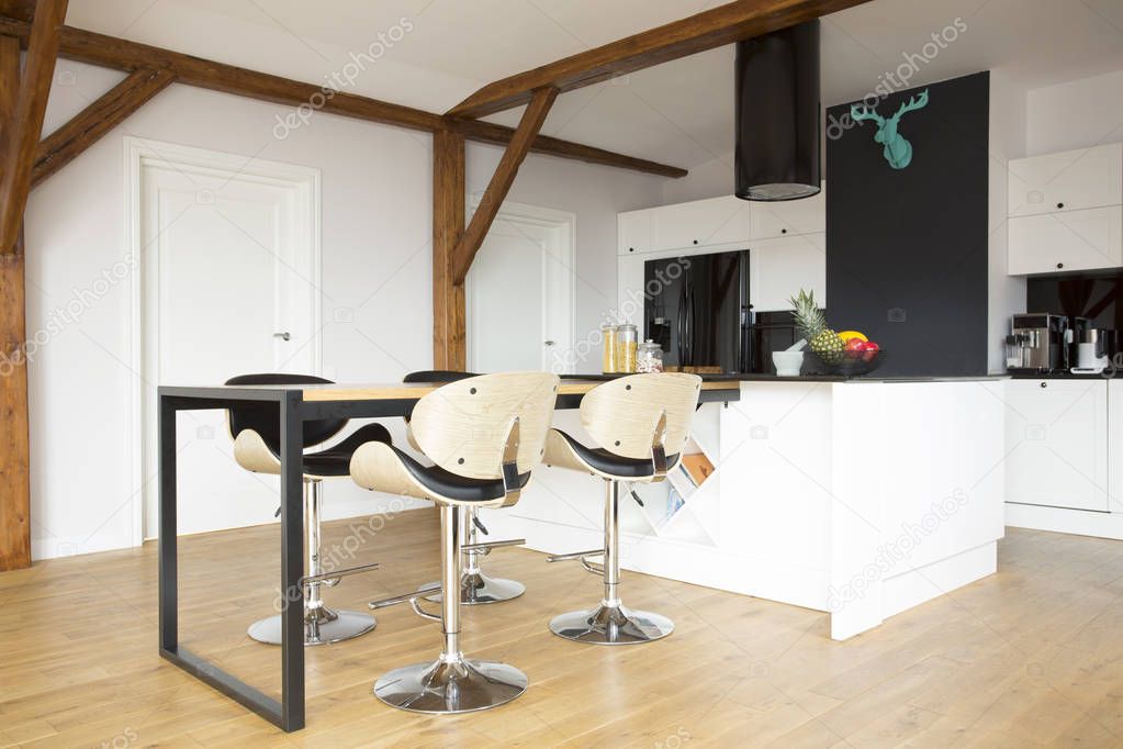 Bar stools in modern kitchen