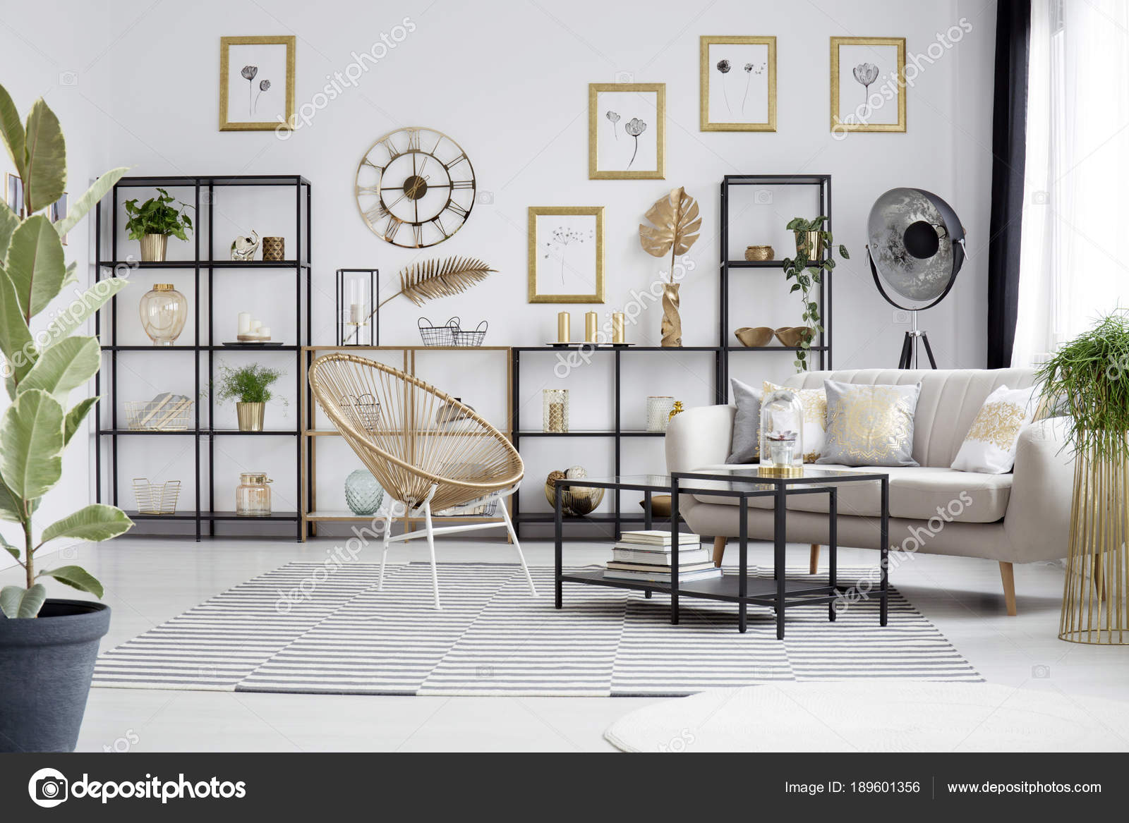 Gallery In Gold Living Room Stock Photo, Gold Living Room