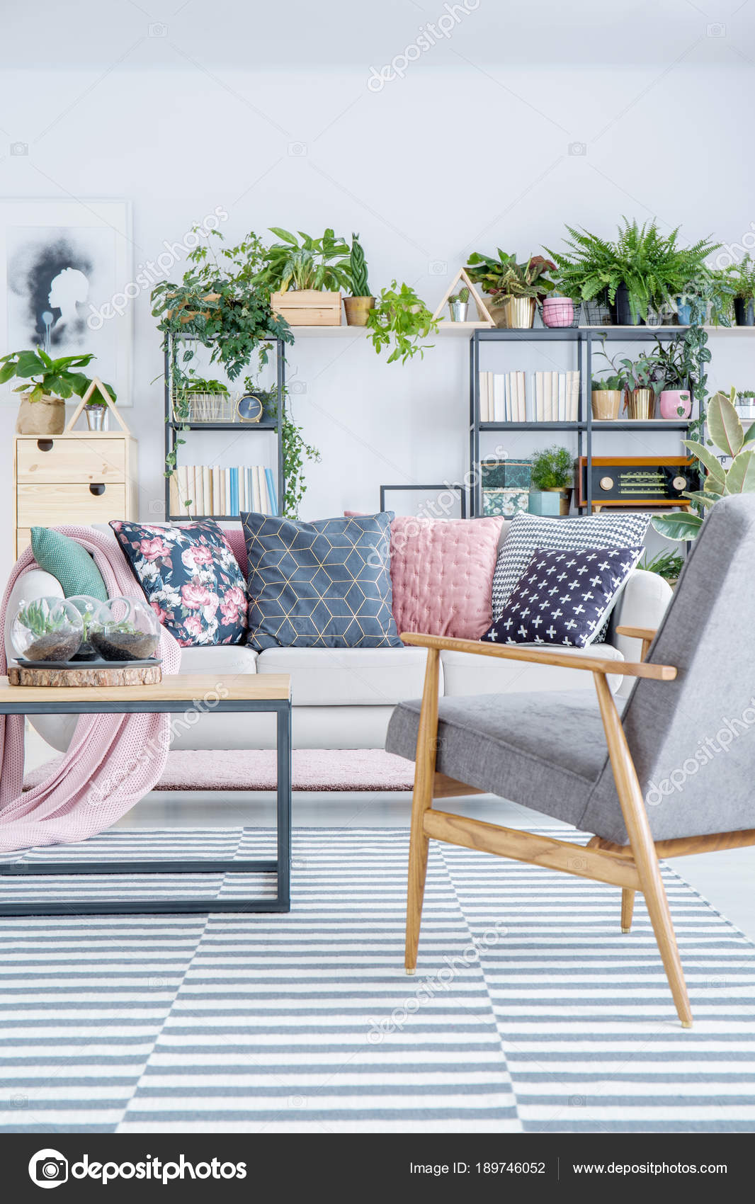 Patterned Colorful Living Room Interior Stock Photo