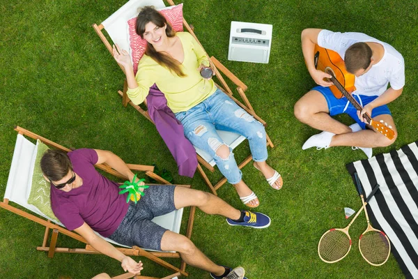 Friends enjoying garden party