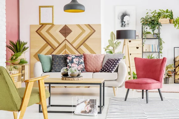 Red and green living room