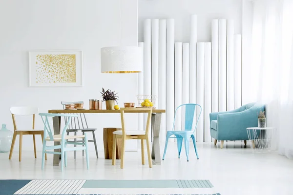 Blue dining room interior — Stock Photo, Image