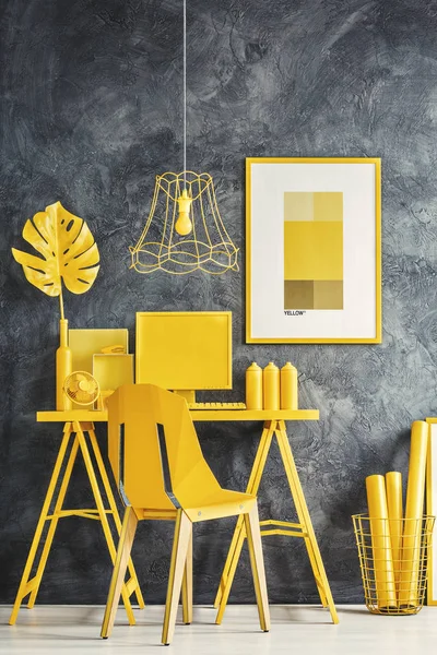 Escritório em casa amarelo Fotografia De Stock