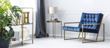 Lacivert oturma odası sofistike