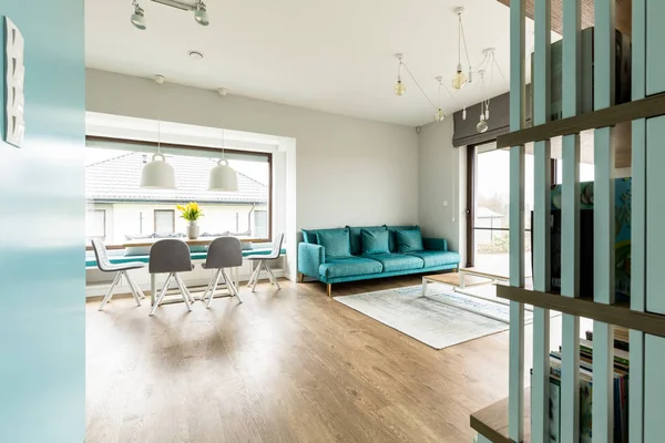 Turquoise spacious apartment interior