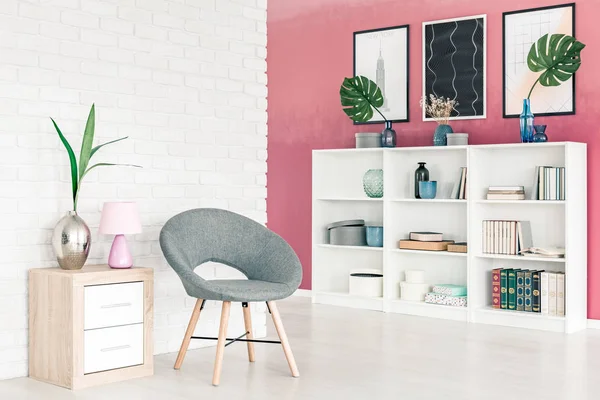 Modern grey chair in apartment — Stock Photo, Image